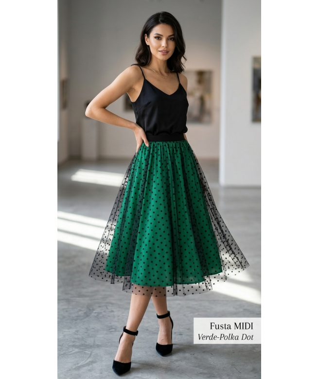 Fusta midi verde din tulle...