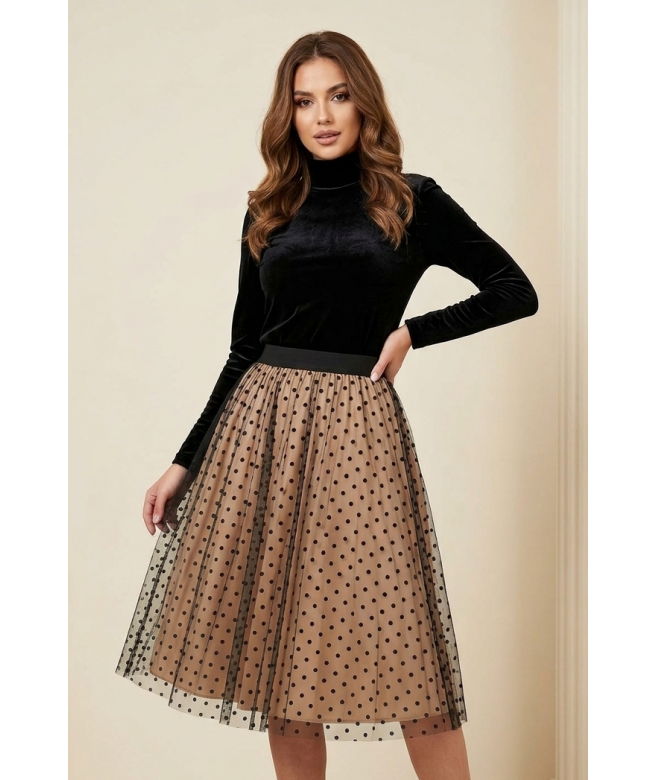 Fusta midi bej din tulle...