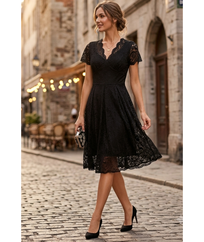 Rochie midi din dantela neagra