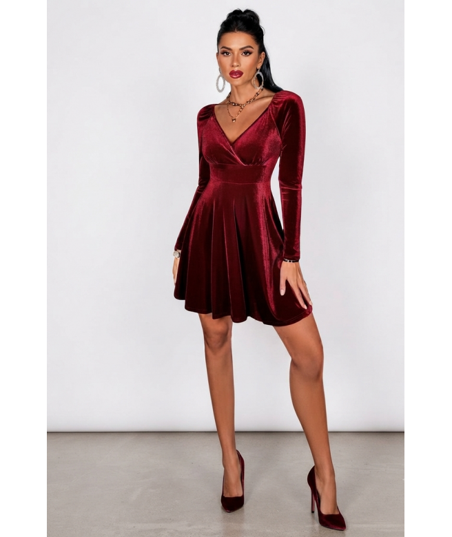 Rochie catifea bordo cu...